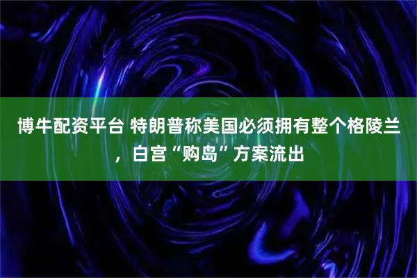 博牛配资平台 特朗普称美国必须拥有整个格陵兰，白宫“购岛”方案流出